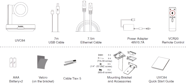 UVC84 Видеокамера Yealink (UVC84, VCR20, cables, 2-year AMS)